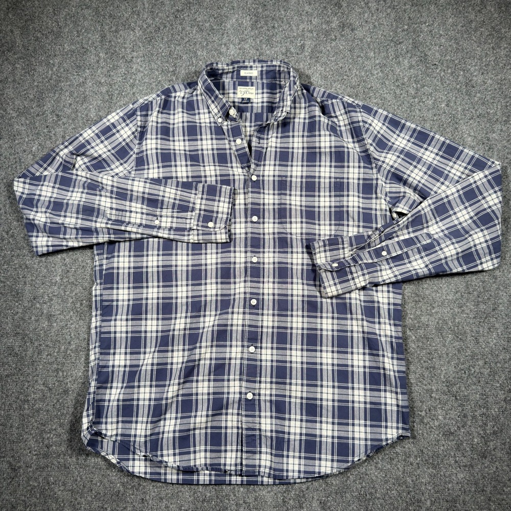 J. Crew Classic Plaid Button Down Shirt Mens LT Blue White